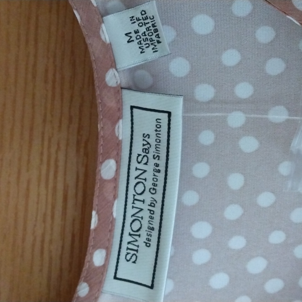 George Simonton Tan With Polka Dots Short Sleeve Blouse Medium - Picture 2 of 6